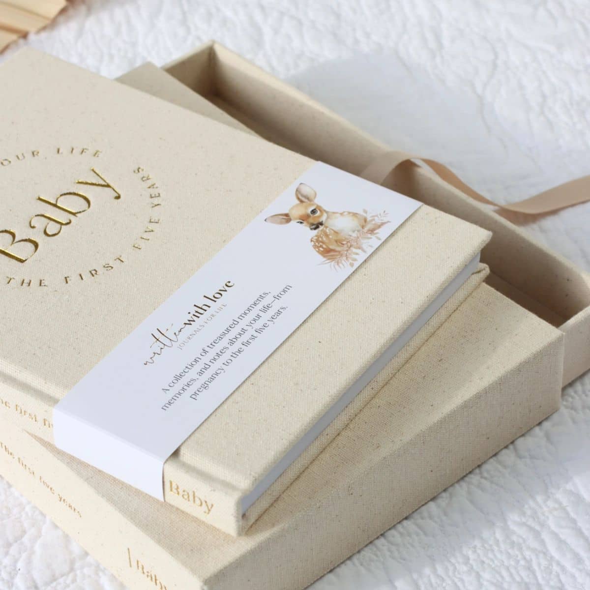 Written With Love Baby Memory Book with Keepsake Box - Oatmeal