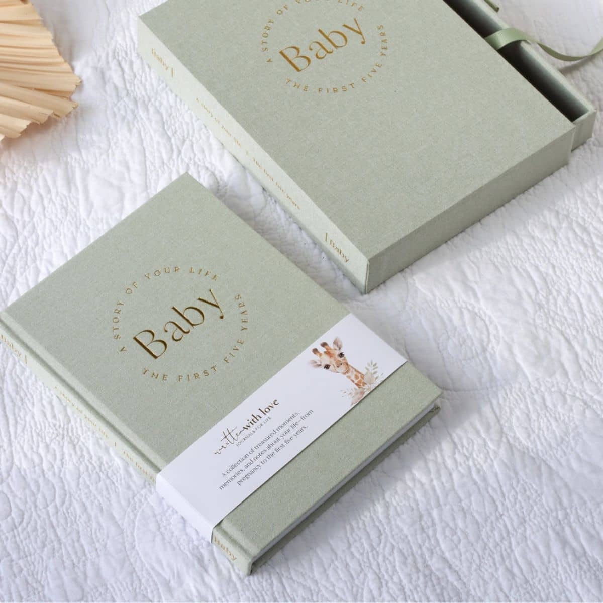 Written With Love Baby Memory Book with Keepsake Box - Sage Green