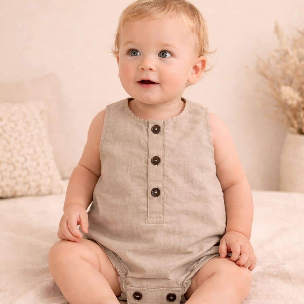 Zao & Co Maïa Linen Baby Romper – Beige