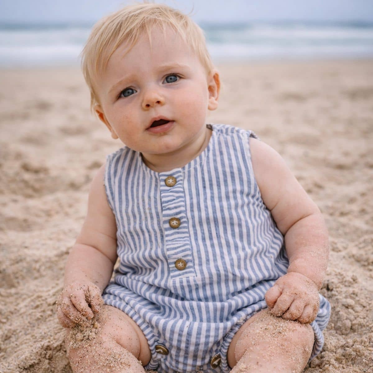 Zao & Co Maïa Linen Baby Romper – Blue Stripe