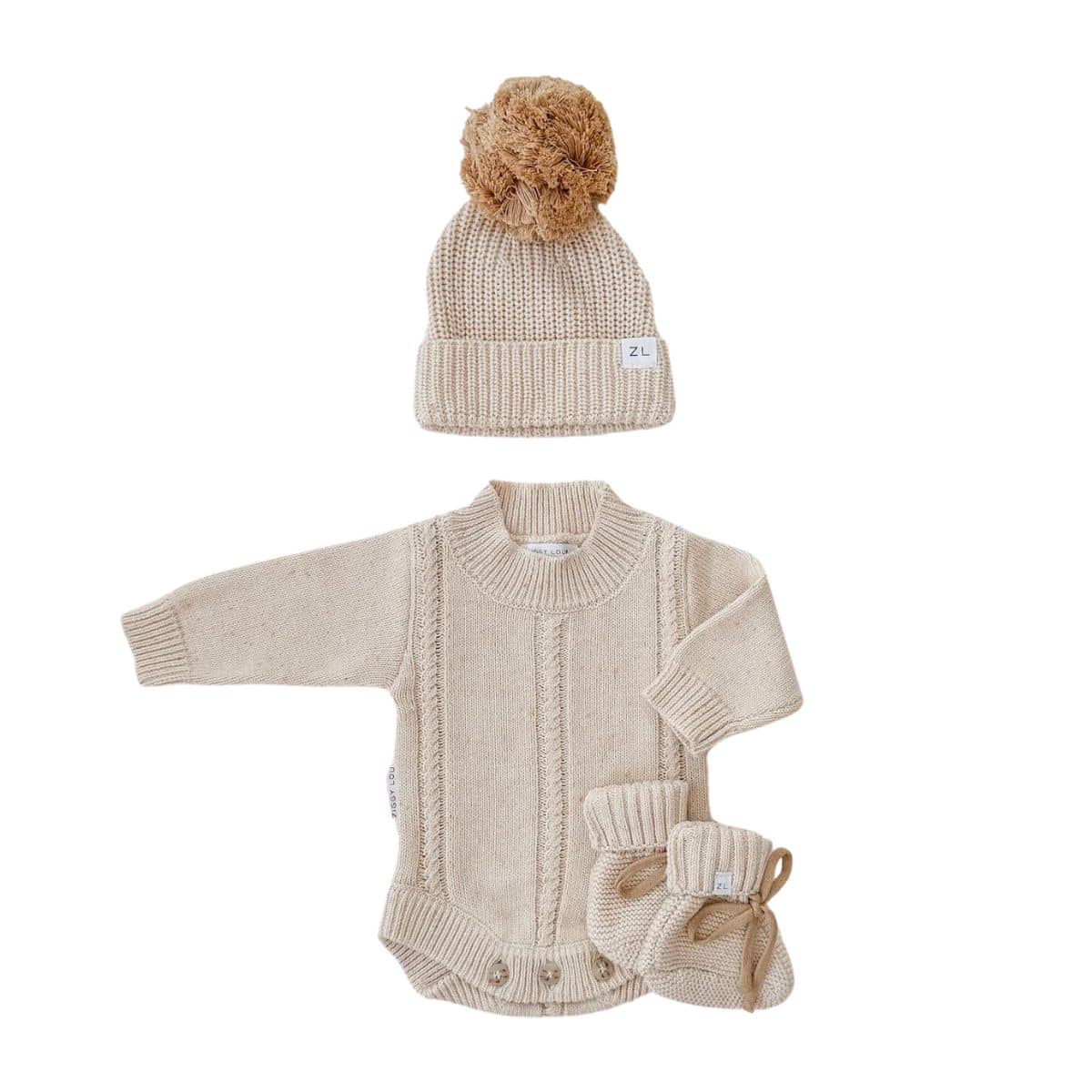 Ziggy Lou Heirloom Knit Romper - Biscotti Fleck