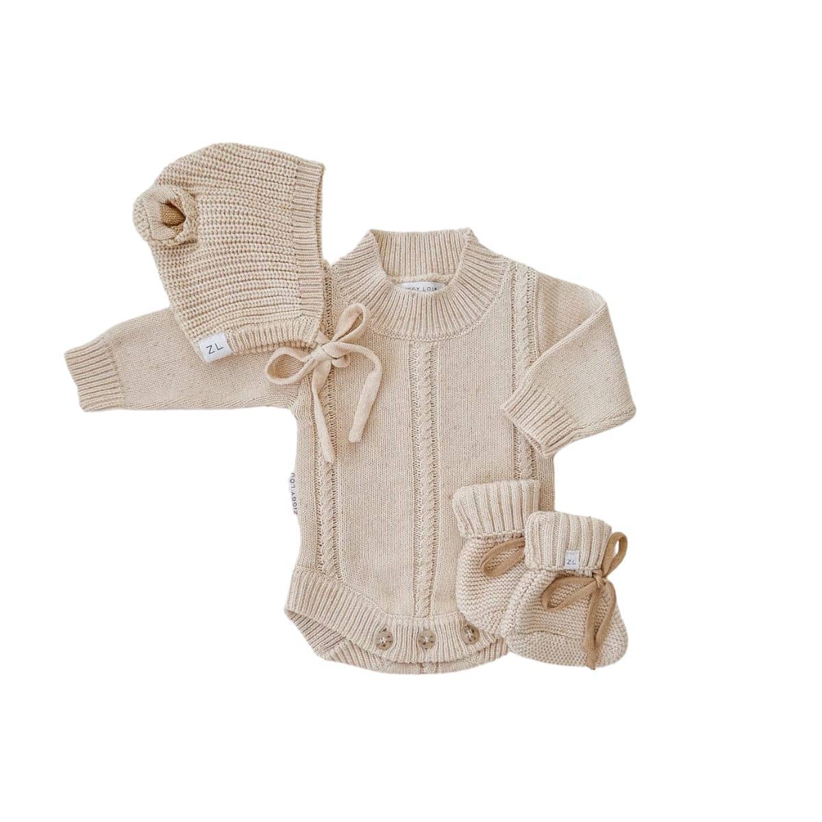 Ziggy Lou Heirloom Knit Romper - Biscotti Fleck