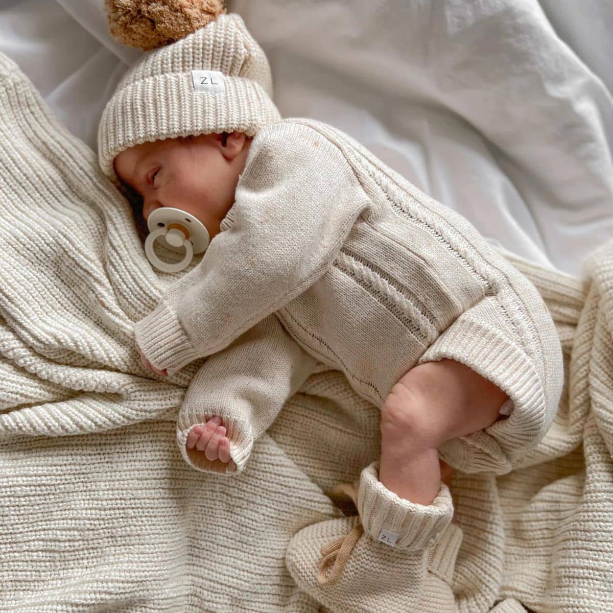Ziggy Lou Heirloom Knit Romper - Biscotti Fleck
