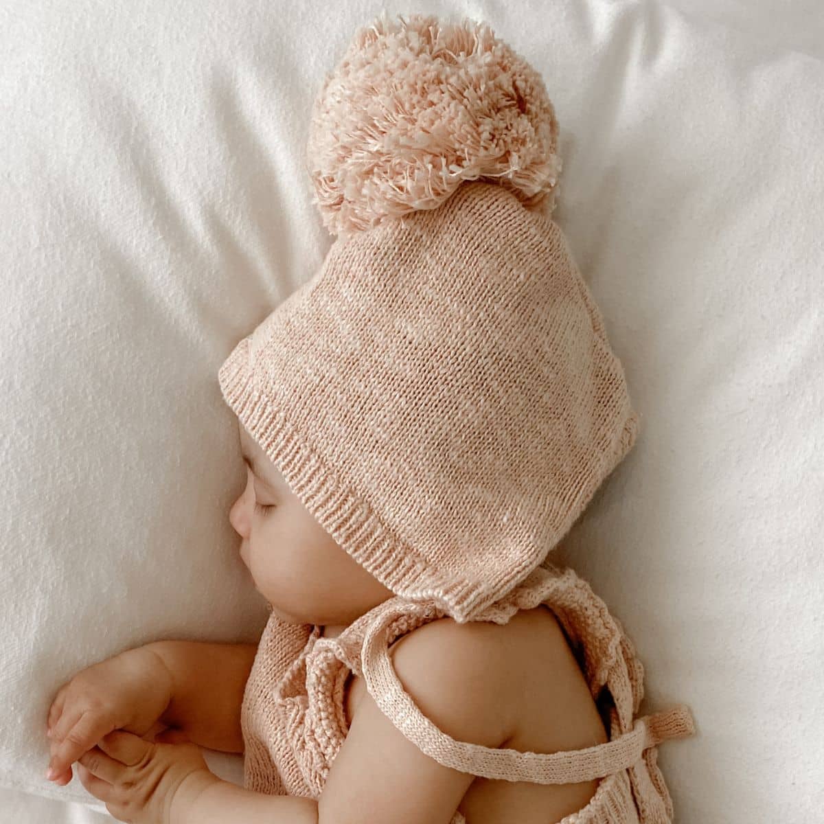 Ziggy Lou Textured Knit Bonnet - Rose Pom Pom