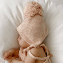 Ziggy Lou Textured Knit Bonnet - Rose Pom Pom