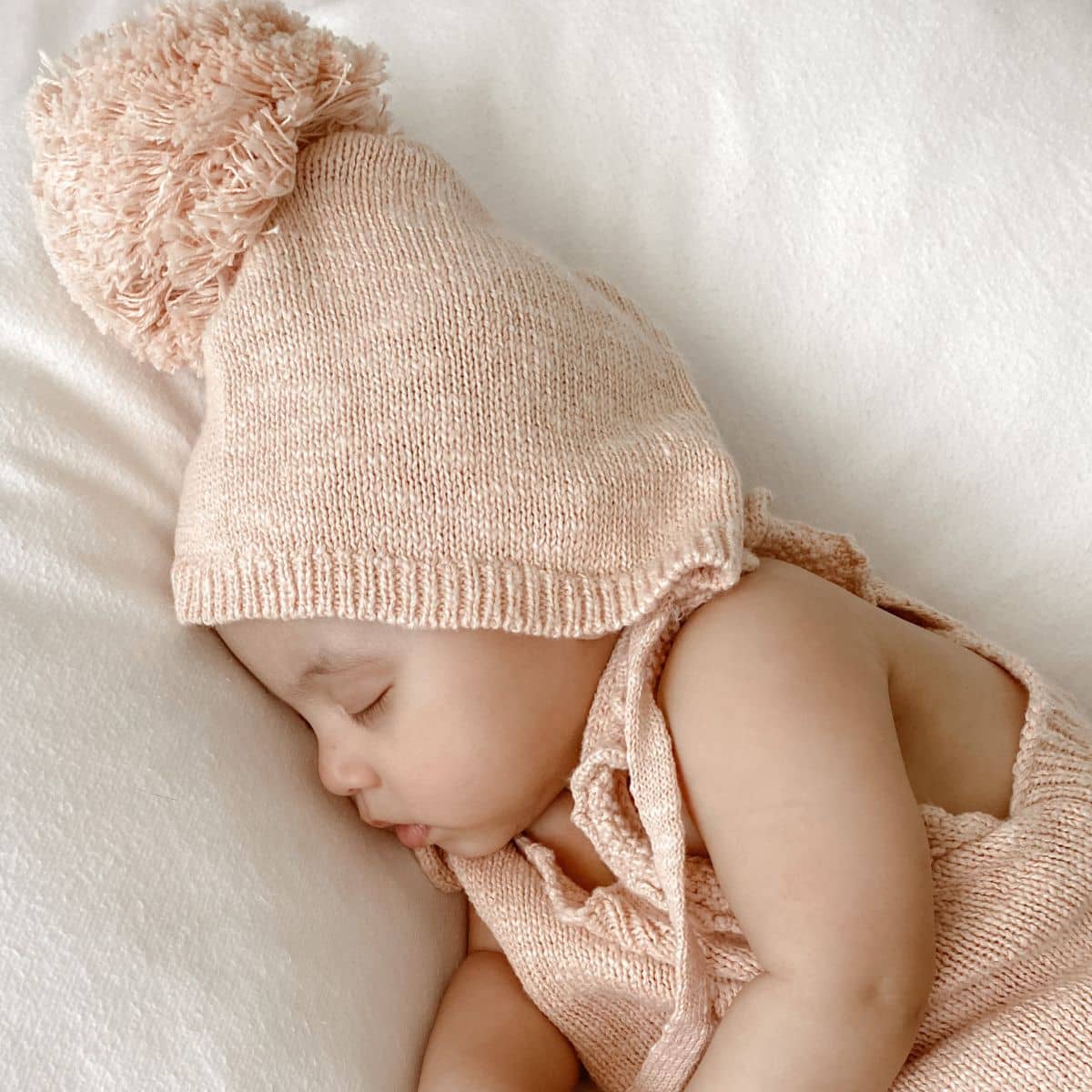 Ziggy Lou Textured Knit Bonnet - Rose Pom Pom