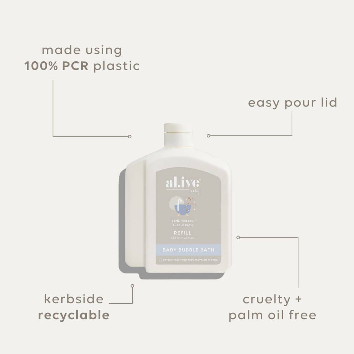 al.ive body Baby Bubble Bath Refill - Apple Blossom - 650ml