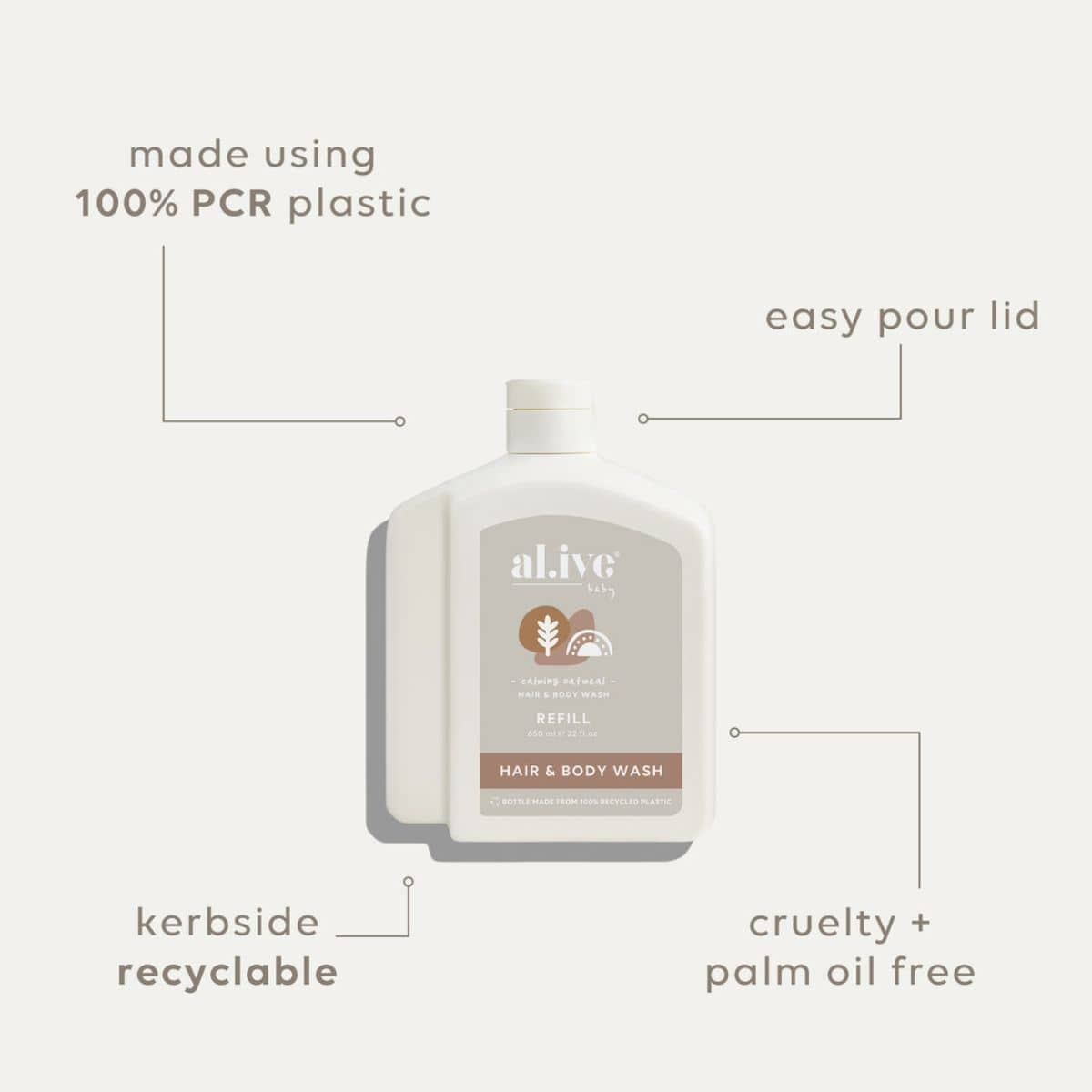 al.ive body Baby Hair and Body Wash Refill - Calming Oatmeal - 650ml