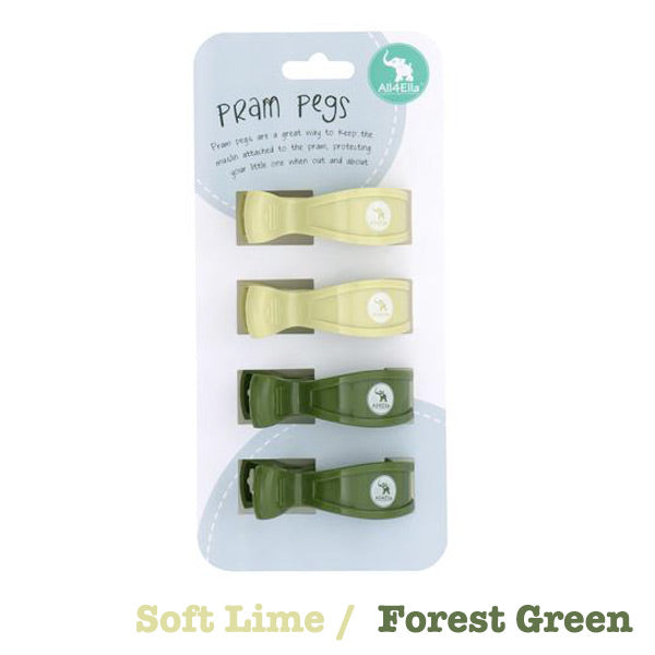 All4Ella Pram Pegs 4pk - Soft Lime/Forest Green