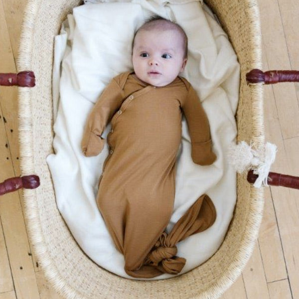 Copper Pearl Newborn Knotted Gown - Camel