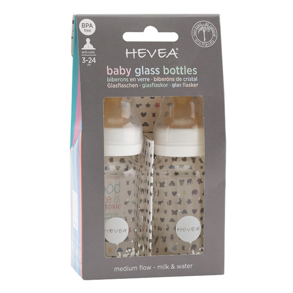 Hevea Glass Bottle with Rubber Teat - 120ml Two Pack