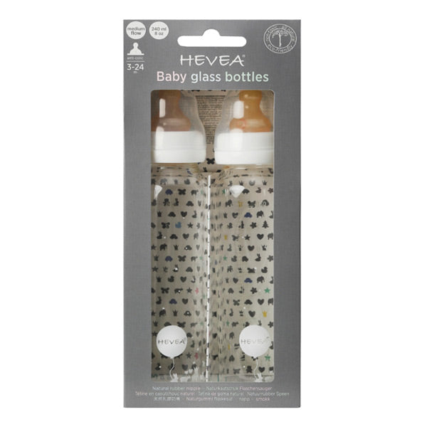 Hevea Glass Bottle with Rubber Teat - 240ml Two Pack