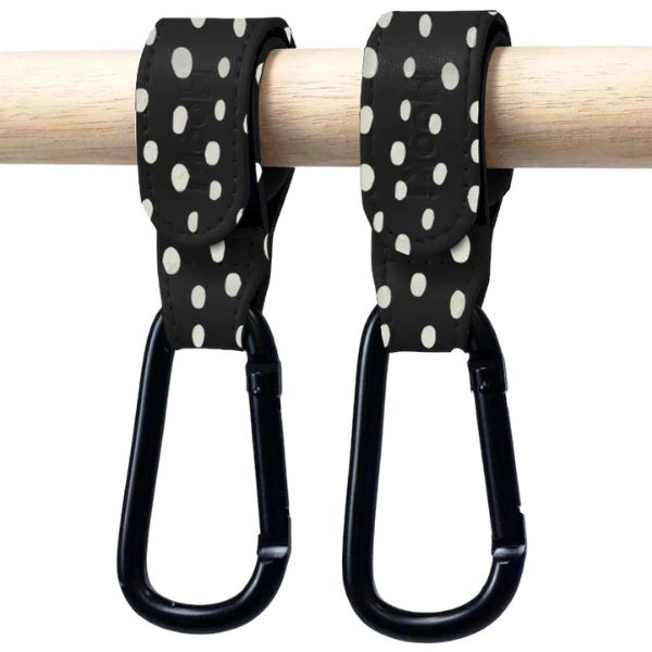 Hooki Duo Pram Hook Clip Set - Dotty Black