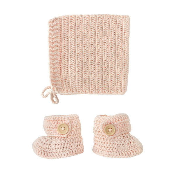 OB Designs Crochet Bonnet and Bootie Set - Peach