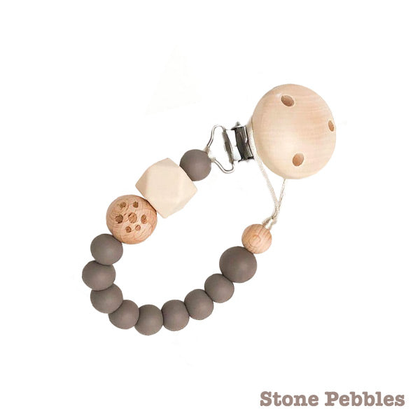One.Chew.Three Silicone Dummy Holder Clip - Elements - Stone Pebbles