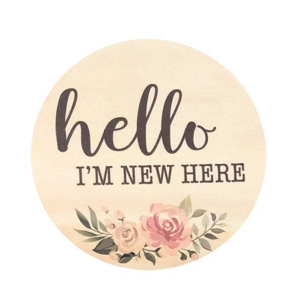 One.Chew.Three Wooden Colour Print Milestone Plaque - 1pk - Hello I'm New Here Floral