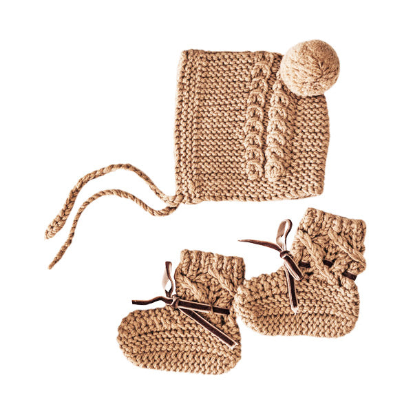 Snuggle Hunny Kids Merino Wool Bonnet and Booties - Fawn