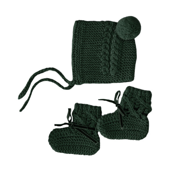 Snuggle Hunny Kids Merino Wool Bonnet and Booties - Olive