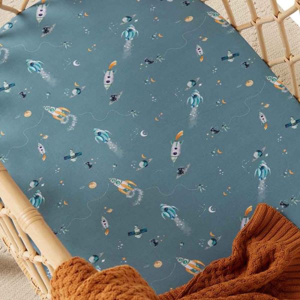 Snuggle Hunny Fitted Bassinet Sheet and Change Pad Cover - Rocket Organic