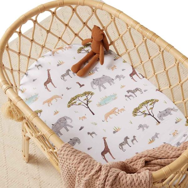 Snuggle Hunny Kids Fitted Bassinet Sheet and Change Pad Cover - Safari