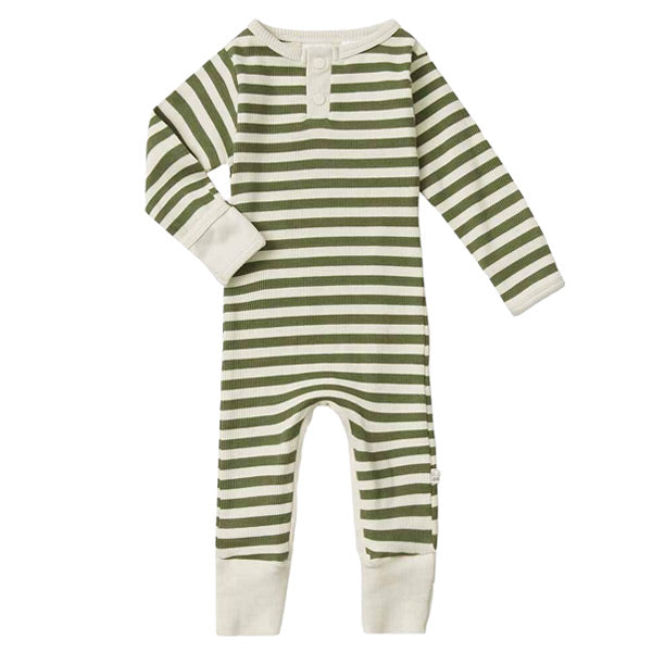 Snuggle Hunny Kids Growsuit - Olive Stripe Organic
