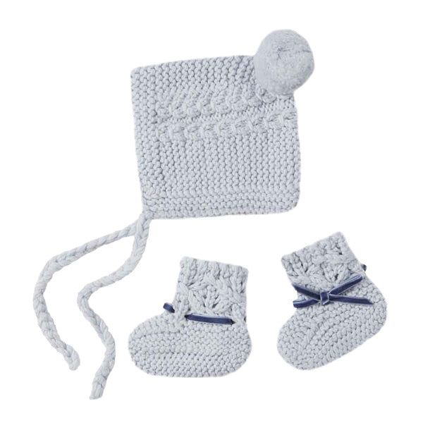 Snuggle Hunny Kids Merino Wool Bonnet and Booties - Blue