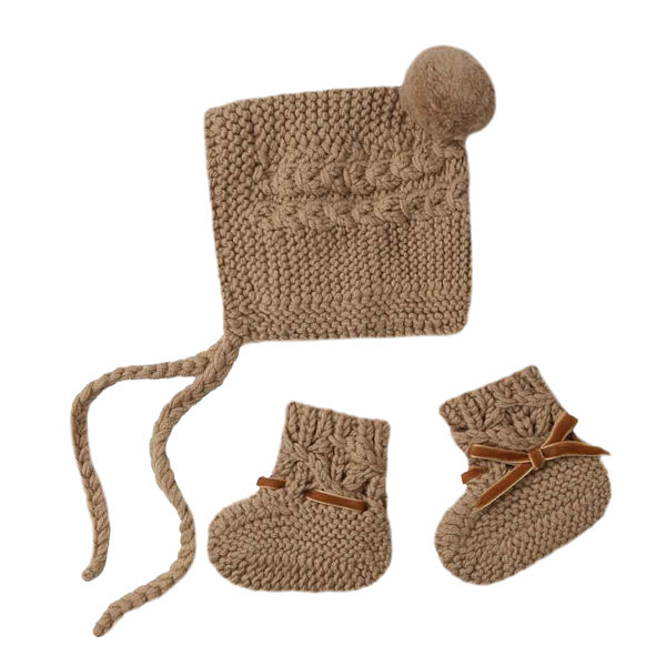 Snuggle Hunny Kids Merino Wool Bonnet and Booties - Fawn