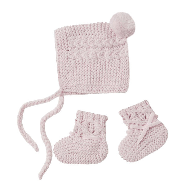 Snuggle Hunny Kids Merino Wool Bonnet and Booties - Pink