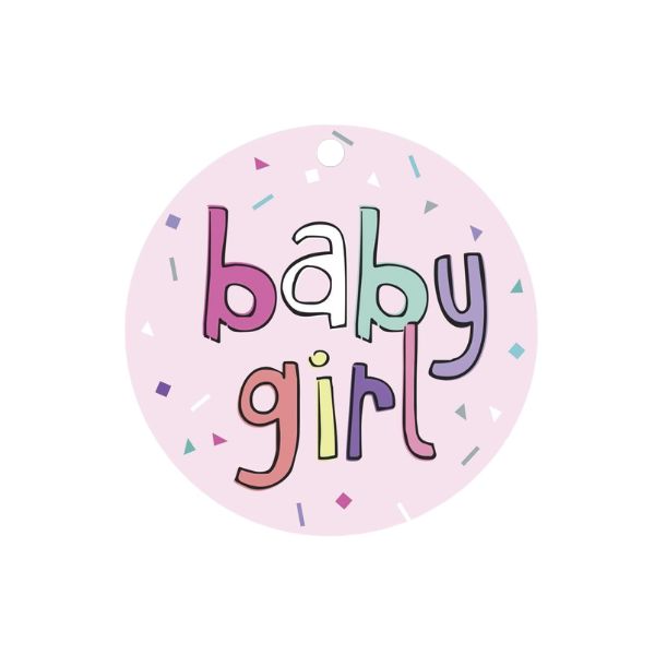 Sprout and Sparrow Round Gift Tag - Baby Girl Confetti