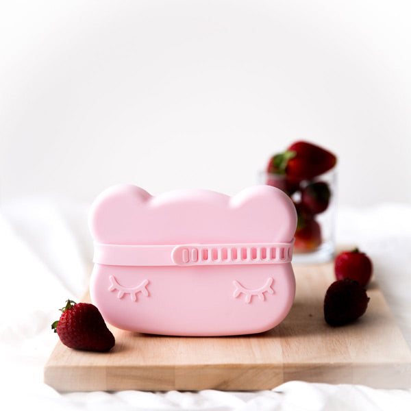 We Might Be Tiny Snackie Silicone Bowl + Plate - Bear - Powder Pink