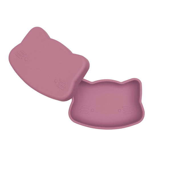We Might Be Tiny Snackie Silicone Bowl + Plate - Cat Dusty Rose
