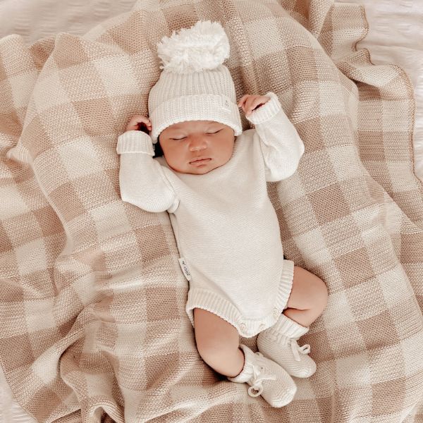 Ziggy Lou Gingham Knitted Blanket - Caramel
