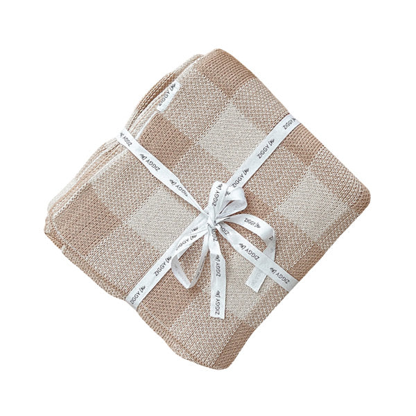 Ziggy Lou Gingham Knitted Blanket - Caramel