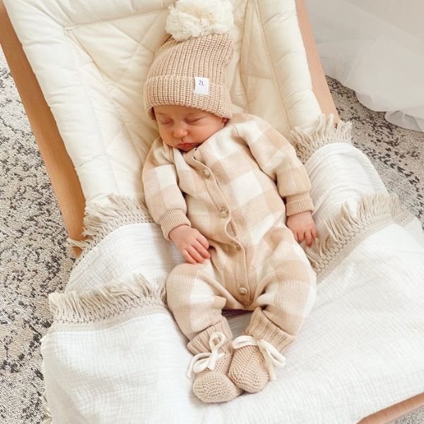 Ziggy Lou Knit Booties - Gingham (Caramel)
